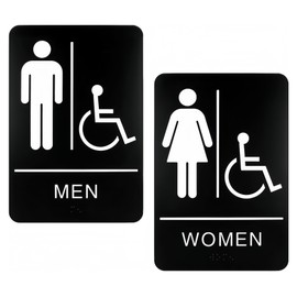 9 x 6 Inch DA Compliant Restroom Sign, Business Bathroom Door Sign for Office Restaurants (Men's & Women's Handicap Set)