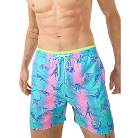 Chubbies Mens Swim Trunks – Mens Swim Shorts 4-Way Stretch, 5.5” Beach Shorts with Elastic Waist, Drawstring, Mesh Lining, Dino Delights, Medium