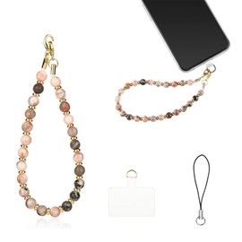 Phone Charm, Natural Stone Beaded Phone Strap, Anti-Lost Charm Wrist Straps, Charms Chain Lanyard for Cellphone Accessories Decoration (Pink Zebra)