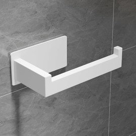 Eowihor Portarotolo carta igienica senza foratura, autoadesivo, in acciaio inox, porta rotolo di carta igienica, porta rotolo di carta igienica per cucina e bagno, bianco