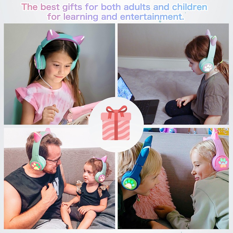 Riwbox CF9 - Auriculares Bluetooth para niños con luz LED,
