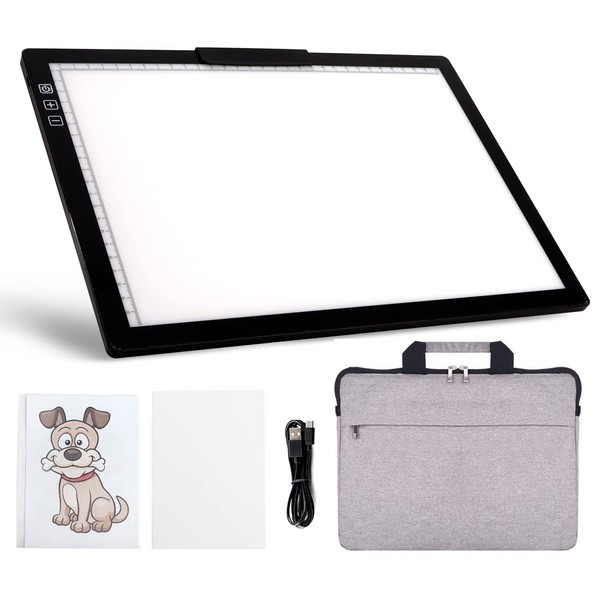 Rechargeable A4 LED Light Pad with Padded Case, YINGWOND Tracing Light Box w/Riser Stands and Paper Clip, 6 Levels of Brightness, Type-c Cable, Wireless Diamond Painting Light Board