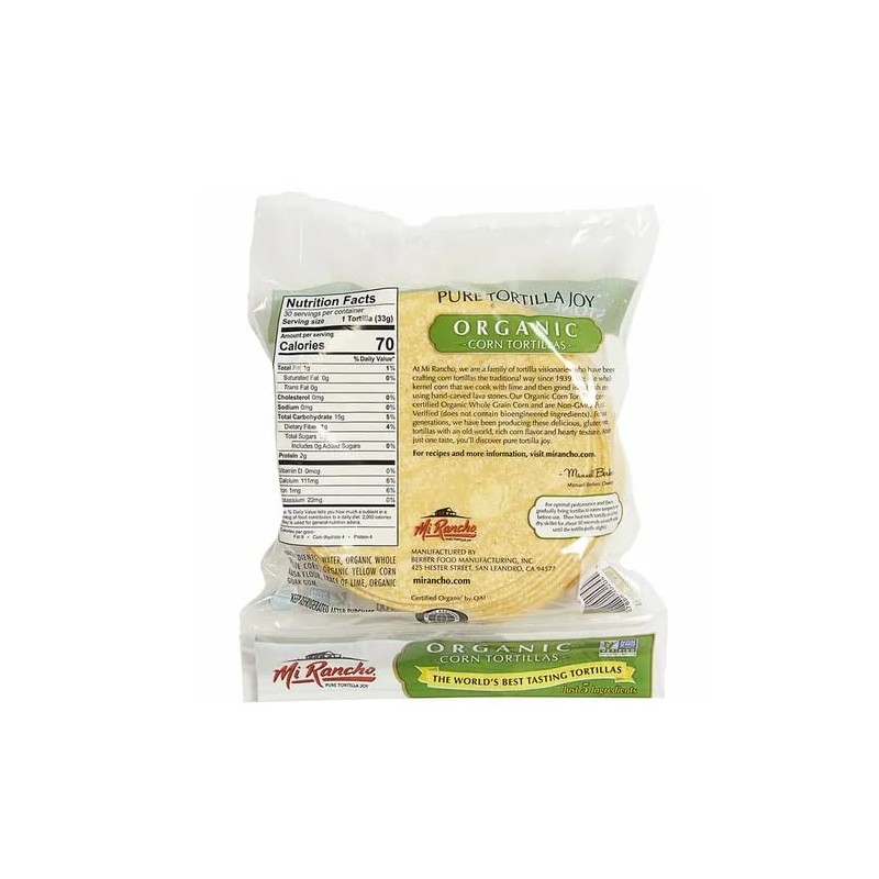 Mi Rancho Organic Yellow Corn No Added Sugar Tortilla,OU Kosher