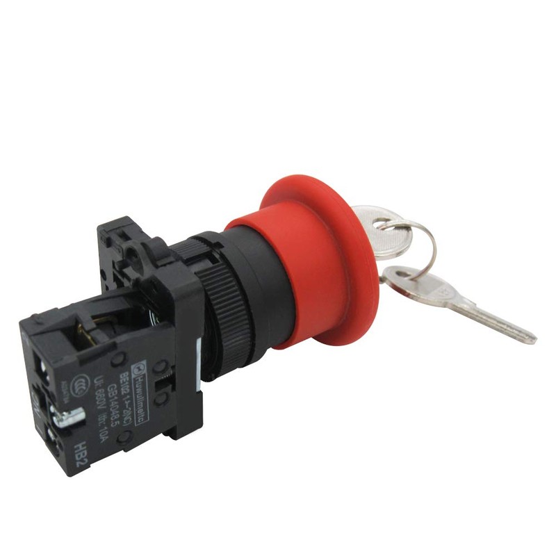mxuteuk HB2-ES142-BOX-Y 1NC 22mm Red Mushroom Emergency Stop Push Button