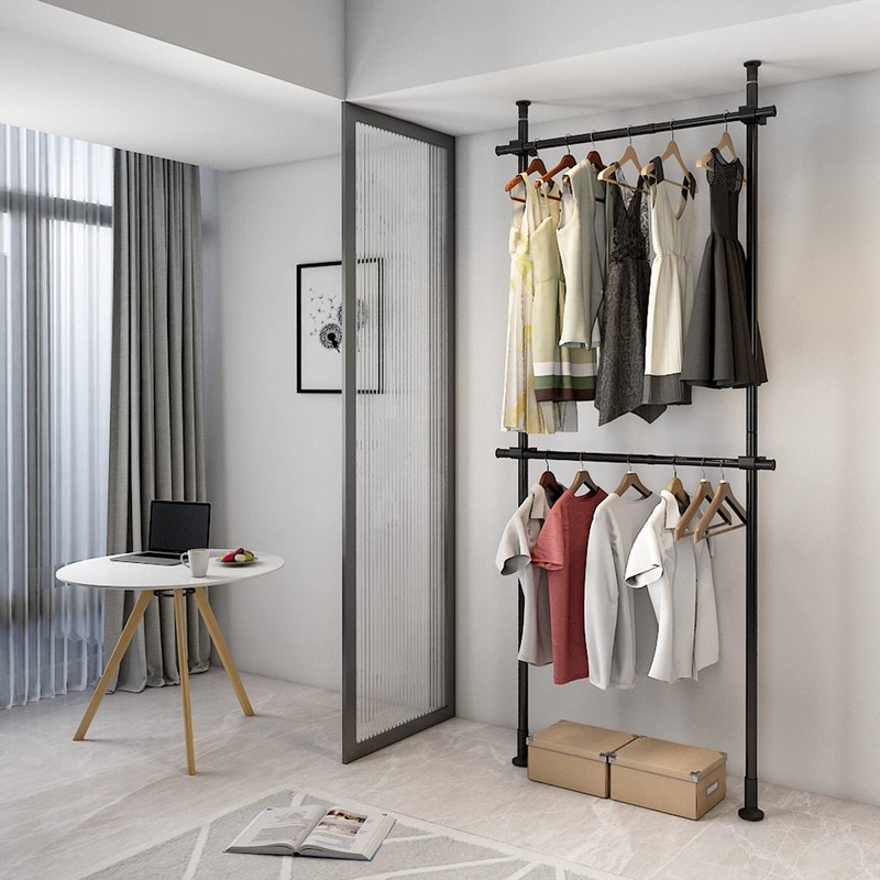 Industrial Pipe Clothes Rack, 2 Tier Clothing Rack with Shelves,
