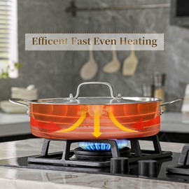 DELARLO Tri-Ply Stainless Steel Braiser Pan with Lid Nonstick 6 Quart Cooking Pot Induction Rondeau Deep Frying Pan,Large Saute Pan,Heavy Duty,Dishwasher and Oven Safe to 550℉