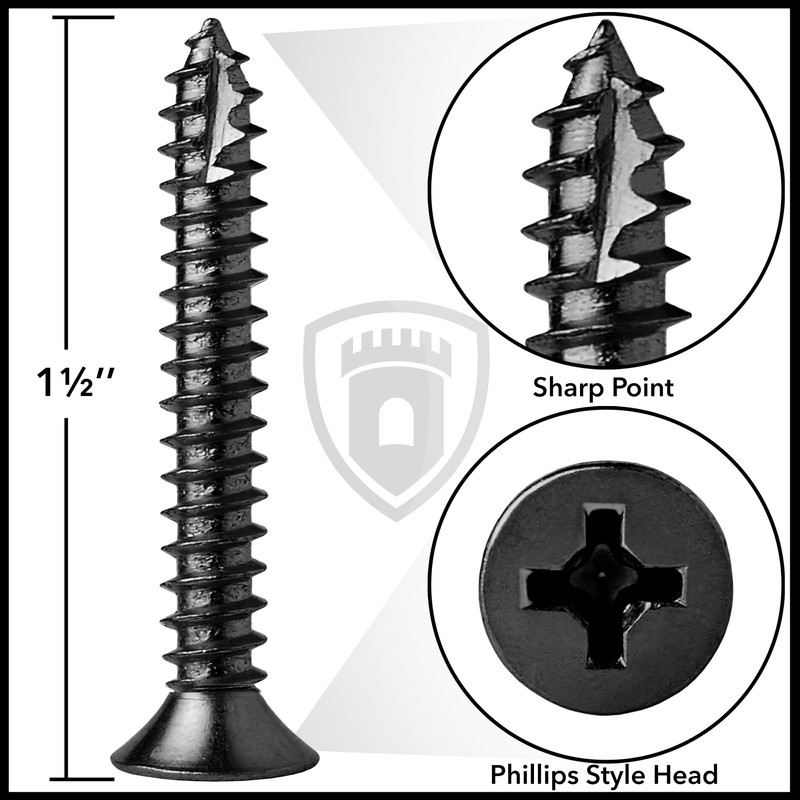 Cauldham Black Wood Screws #9 x 1-1/2 Inch for Door