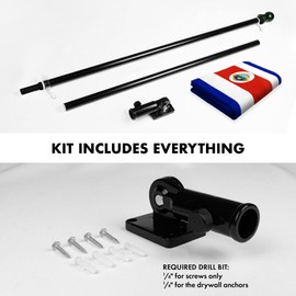 G128 Combo Pack: 6 Ft Aluminum Spinning Flagpole (Black) & Costa Rica Costa Rican Flag 3x5 Ft, ToughWeave Series Embroidered 300D Polyester | Pole with Flag Included