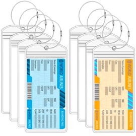 8 Pcs Cruise Luggage Tag Holder, 7.17 x 3.46in Luggage Tags for Cruise Ships, Waterproof Clear Luggage Tags Cruise with Wire Ring Cruise Luggage Tag Holders for Suitcase Luggage Bag (Silver)