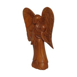 Brave Wings Hand Carved Wooden Decoration ~ Angel and Baby Angel 30cm High ~ Ornament Sculpture Figurine Statue Unique Table Decoration Home Decor ~ 5192