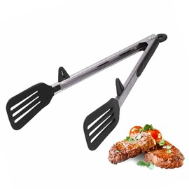 Pinzas de Cocina, Pinzas para Servir de Silicona de Acero Inoxidable de 9 Pulgadas/12 Pulgadas, Pinzas para Espátula para Alimentos, Pinzas para Cocinar, Espátula Antiadherente(12inch-Negro)