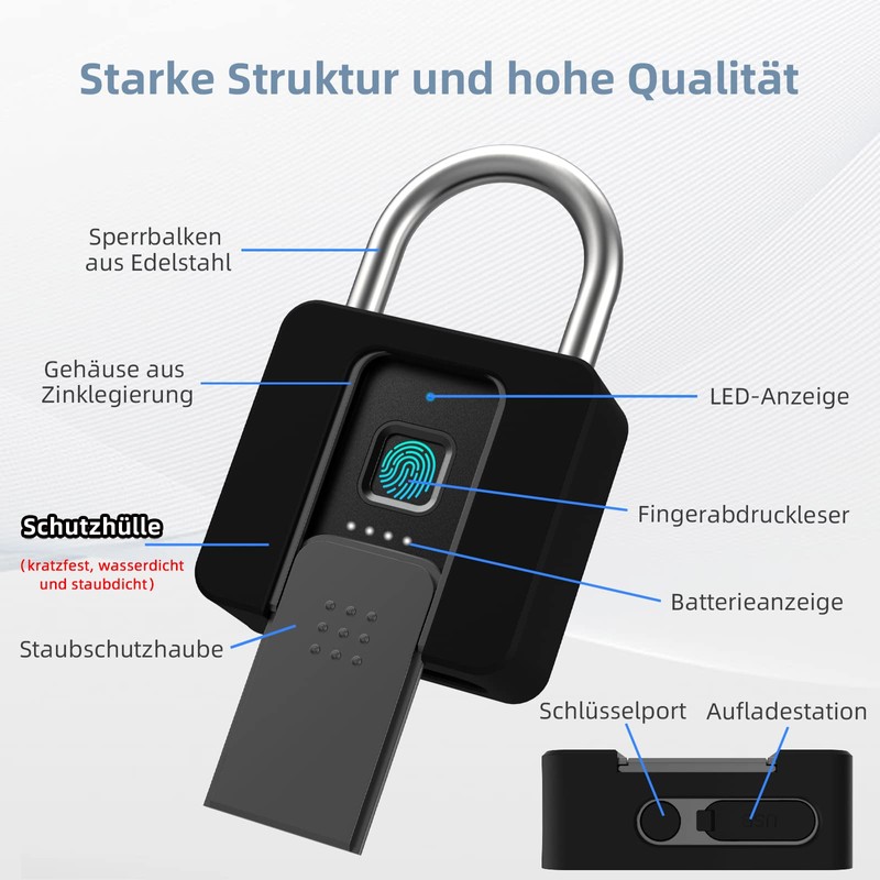 Padlock Fingerprint, Anweller Padlock, Weatherproof Padlock with Protective Case, Fingerprint