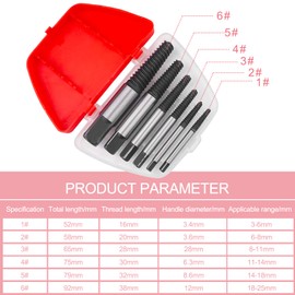 Lixiluxia 6 pcs Screw Extractor Set, Left Extractor, Spiral Screw Extractor, Screw Extractor, Screw Extractor, Extractor Left Turner, Left Drill Screw Remover, for Removing Damaged Screws
