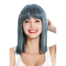 WIG ME UP - VK-10-F1BSPBLUE quality women's wig short shoulder length long bob sleek Cleopatra fringe black blue highlights