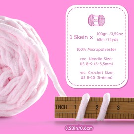 Chunky Chenille Yarn for Crocheting, Fluffy Baby Blanket Yarn for Crochet Sweater Shawl Scarf Gloves, Super Soft Amigurumi Plush Yarn 74yds/3.5 oz (Light Purple)
