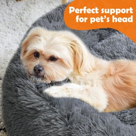 Dog Ded,Cat Beds for Indoor Cats, 23 inches Cat Bed Machine Washable, Fluffy Round Pet Bed Non-Slip, Calming Soft Plush Donut Cuddler Cushion Self Warming for Small Dogs Kittens, Dark Grey 31.5IN