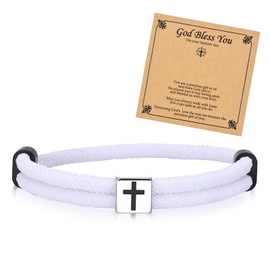 Mens Bracelets Rope Braided Cross : Men Bracelet with Stainless Steel Cross Bead Adjustable1 Pack 2 Pack Paracord Christian Faith for HimDad Son Friend Husband Women Jewelry Gifts (White Bead)
