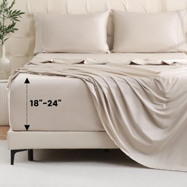 Bedlifes 100% French Linen Sheets Queen Size 18-24”Extra Deep Pocket 4-Piece Set Breathable & Moisture-Wicking,Soft & Durable Sheets for Thick Mattresses(Linen)