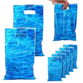 50st Meereswellen Partytüten, Blau Unterwasserwelt Goodie Bag mit Griffen Geburtstags- Strand- Ozean- Poolparty Geschenktüten Dekoration für Geschenke Leckereien Süßigkeiten Aufbewahrungszubehör