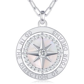 LOUISA SECRET Graduation Gifts for Her 2025, S925 Sterling Silver Compass Birthstone Necklace for Her, Anniversary Birthday Jewelry Gifts for Women Her