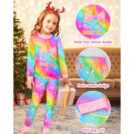 Sylfairy Girls Pajamas Set Sleepwear Rainbow Unicorn Pjs Toddler Long Sleeve Jammies Kids Sleepwear 3-12 Years