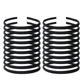 20 Pack Women Black Plain Blank Satin Cloth Fabric Covered Slim Thin Hard Black plastic Headband Base Hairband Elastic Hair Hoop Holder Clasp Tiara Crown Headpiece Accessories DIY