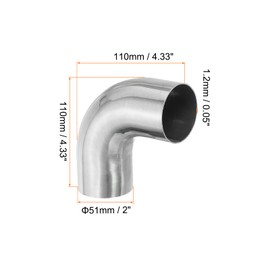 PATIKIL 2 Inch OD 304 Stainless Steel Butt, 90 Degree Elbow Pipe Fitting Bend Welding Sweat Solder Connection for Stair Handrail