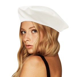 Wheebo PU Leather Berets for Women French Beret Hats Artist Painter Hat Classic Solid Style(White)