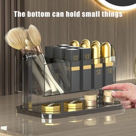 Veki 180°Drehbare Make Up Organizer, Kosmetik Organizer mit 12 Fächern, Schminktisch Organizer für Lippenstift, Pinsel, Eyeliners, Kosmetik Aufbewahrung für Dresser, Schlafzimmer, Badezimmer (Grau)