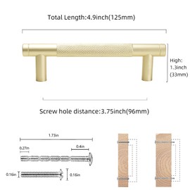 COTYKILEY 10 Pack 3.75 Inch(96mm) Brushed Brass Cabinet Handles Gold Knurled Kitchen Cabinet Pulls Cabinet Door Handles Kitchen Cabinet Hardware Cupboard Drawer Pulls Dresser Handles