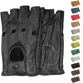 German Wear Driving Half Finger Fingerless Driving Gloves Leather Gloves 10=XL Black, black