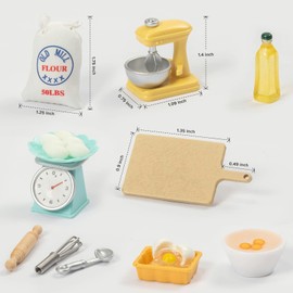 Miniature Gnome Accessories, Furniture for Mini Dolls, Miniature Baking Set, 17 Pieces, Dollhouse Accessories, Equipment for Mini Dollhouses, Flour Bag, Rolling Pin Set Scale 1/12