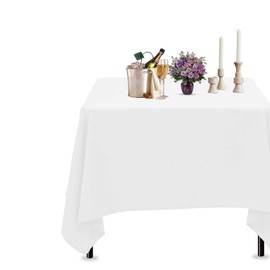 Trimming Shop Square Table Cloth, 70" x 70" Premium Linen Tablecloth Washable Spill Proof Polyester Dining Table Cover for Restaurant Cafe Wedding Birthday Party Table Decoration, White, 1pc