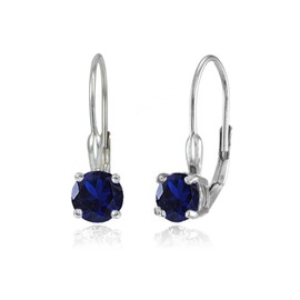 Earrings for Women – Birthstone Earrings – Genuine or Synthetic Gemstone Earrings – 6mm Round Solitaire Leverback Earrings – Drop Earrings – Sterling Silver Earrings or Gold Flash Silver Earrings,