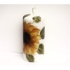 Single Large Decorative Painted Yellow Sunflower White Pillar Candle Autumn