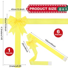 Ganeen 7 Pieces Christmas Cabinet Door Ribbon Bow Large Christmas Festive Ribbons Cabinet Bows Xmas Tree Wreath Bow(Gold)