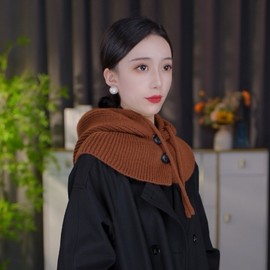 Women's Balaclava Hooded Scarf Hat & Neck Warmer for Winter lf3553 One Size/One Size Button Style - Gray 4ea