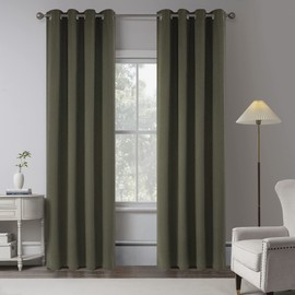 KEQIAOSUOCAI Olive Green 100% Blackout Linen Curtains 102 Inches Long 2 Panels for Bedroom,Modern Farmhouse Full Black Out Room Darkening 8.5 Ft Length Floor to Ceiling Blackout Curtains
