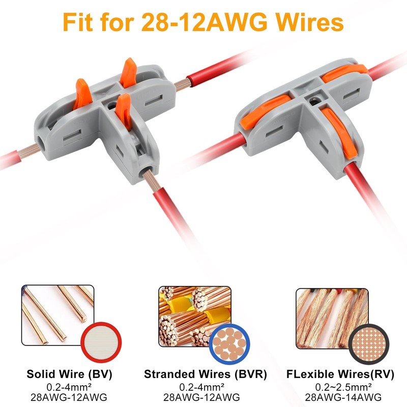 Linkstyle 40PCS Lever Wire Connectors Kit 28-12 AWG, 3 Way