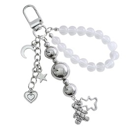 AYYSHULAN Y2K Silver Metal Cute Keychain Aesthetic Accessories Bag Pendant Charms Hippop Heart Bear Pearl for Car Keys Women,Star Moon Bear