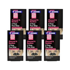 T-Zone 6 x 6 Multipack of Pack Charcoal & Bamboo Purifying Nose Pore Strips, Specially Formulated to Unclog Pores & Remove Impurities For Brighter, Clearer Skin