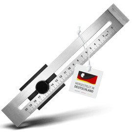 MIB Marking Gauge Made of Stainless Steel, 200 mm, DIN 9001, Scribing Tool for Carpenters and Craftsmen, Ruler, Ergonomic Locking Screw, Scale Matt Chrome-Plated and Laser Engraved