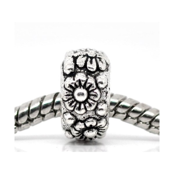 PEPPERLONELY 30pc Antiqued Silver Alloy Large Hole Spacer Beads Flower