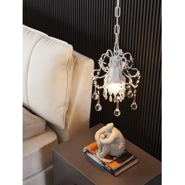 Mini Style Crystal Chandelier Pendant Light White,1-Light