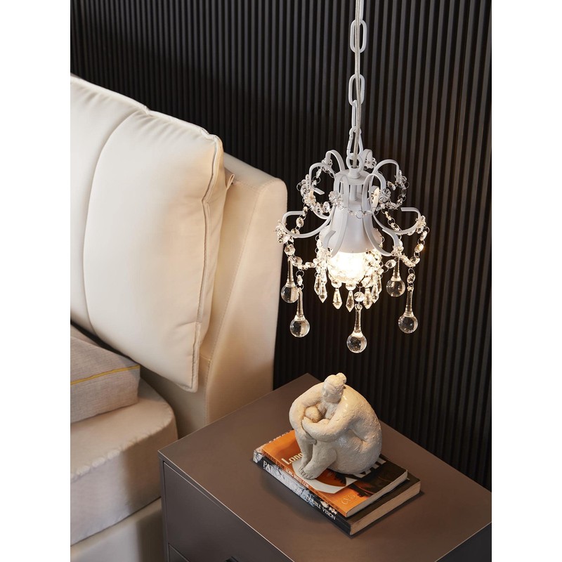 Mini Style Crystal Chandelier Pendant Light White,1-Light