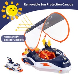 Swimbobo Baby Swimming Float Kids Inflatable Swim Ring with Safety Support Bottom Swimming Pool Accessories for 3-36 Months (Deep Blue Spaceship, Large)