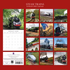 Gifted Stationery Co, Steam Trains 2026 Wall Calendar, 12'' X 12'', 16-Month Calendar with Stapled Binding