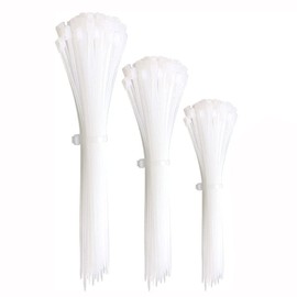 100pc White Plastic Cable Ties, 3 Different Sized Tie Wraps, Durable Strong Plastic Material Ensuring Longevity, Self Locking Zip Ties Ideal for Home, Office, Garden and DIY (White)