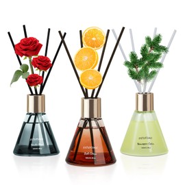 Rose Citrus Cedar Reed Diffusers with 24 Fiber Sticks,3 Set of Scent Diffusers for Home Shelf Decor,Last Up 60 Days