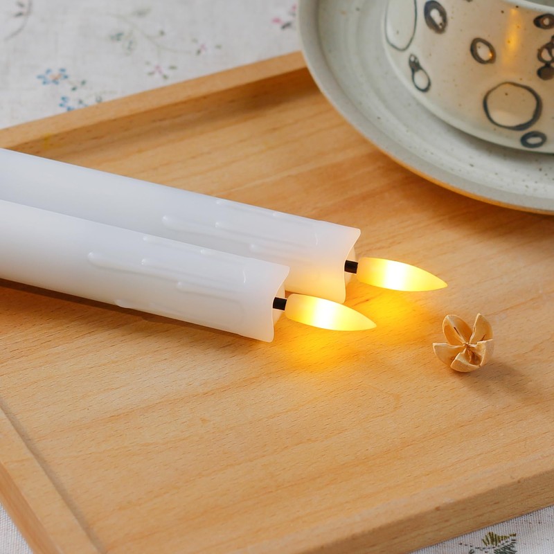 Mavandes Flameless Flickering Taper Candles Two Remote, 7.5 Inch White